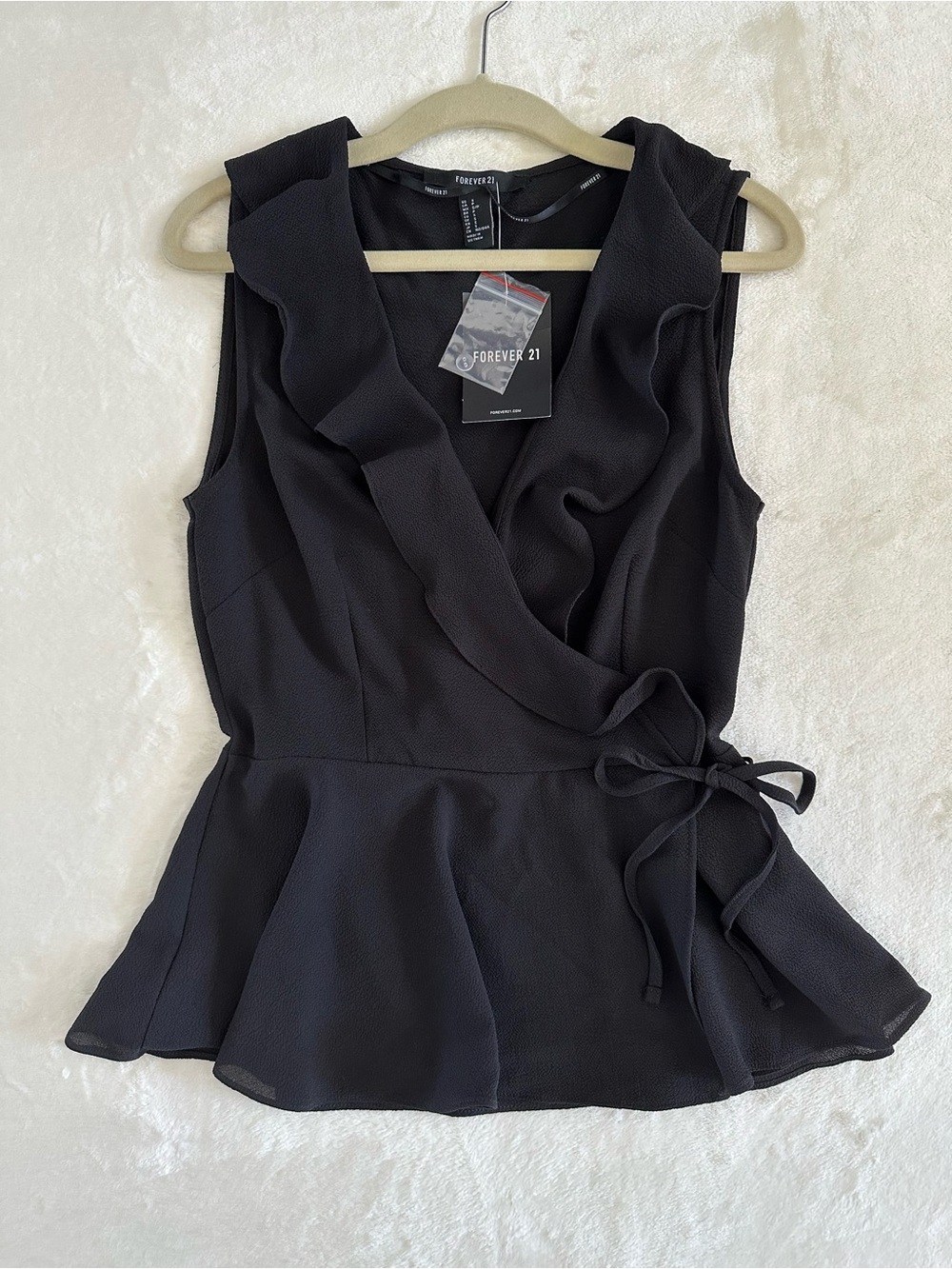 Forever 21 Black Ruffle Wrap Peplum Top NWT  SizeS